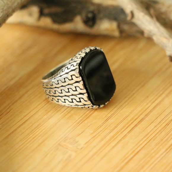925Sterling Silver Men's Ring Onyx stone - Picture 7 of 7